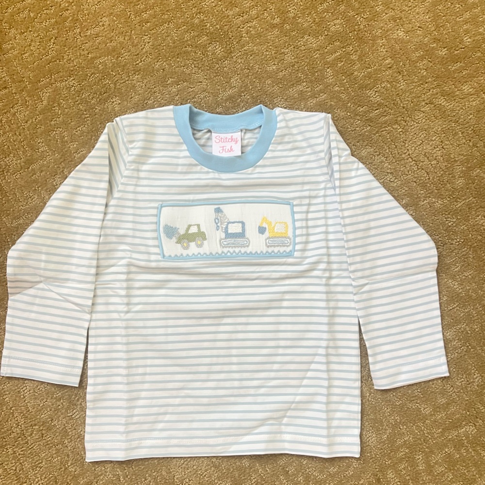 Stitchy Fish Striped Long-Sleeve Smock Top for Kids